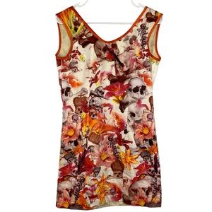 Helen Valk Floral Skulls Cotton Sheath Mini Dress Size Small